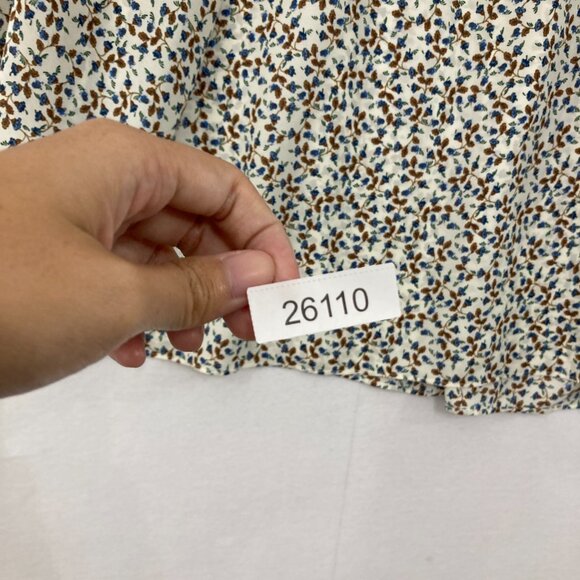 New Max Studio 2X Blue Brown Ditsy Floral Ruffle Cold Shoulder Cottagecore Top - Picture 10 of 10